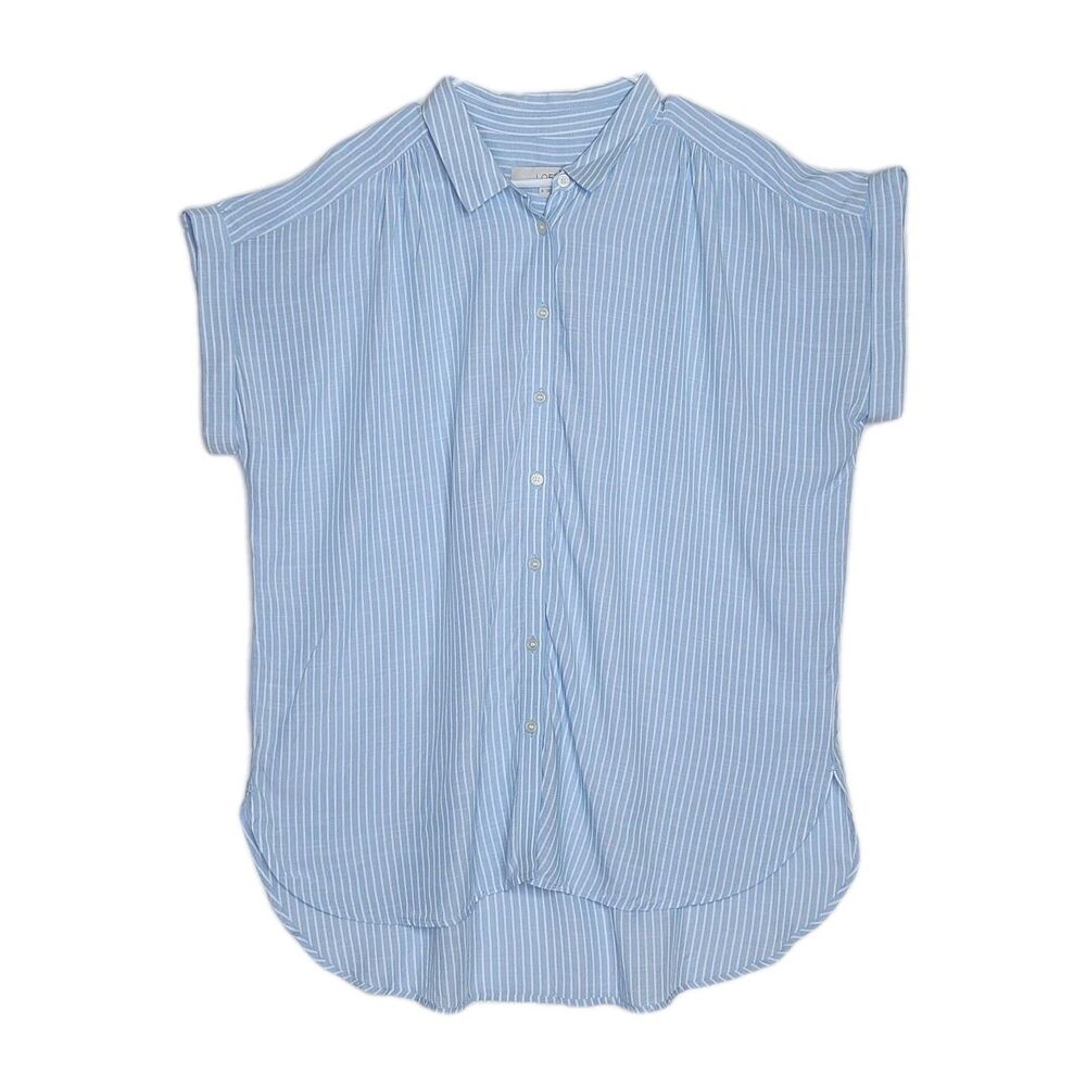 LOFT Striped Dolman Sleeve Tunic Shirt Blue White High Low Women's XL Coastal - Picture 1 of 8